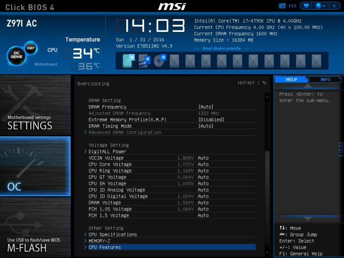 MSI CPU Features Select